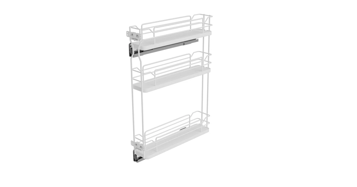 Kép 1/2 - Konyhai fémrács, 150mm, bal oldalra szerelhető, fehér, teljes kihúzás, csillapított záródás, rejtett fióksín, 3 kosár SIGE, Infinity Line 002