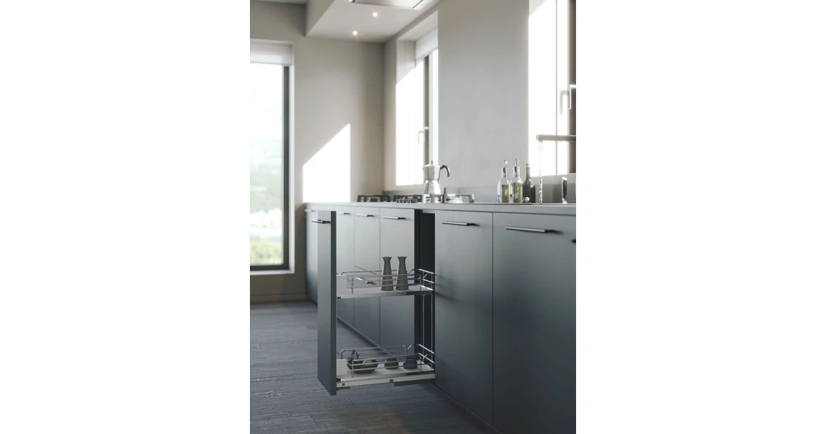 Kép 2/2 - Konyhai fémrács, 450mm, fenéklapra szerelhető, króm-fehér, teljes kihúzás, csillapított záródás, rejtett fióksín, 2 kosár SIGE, Infinity Line 003