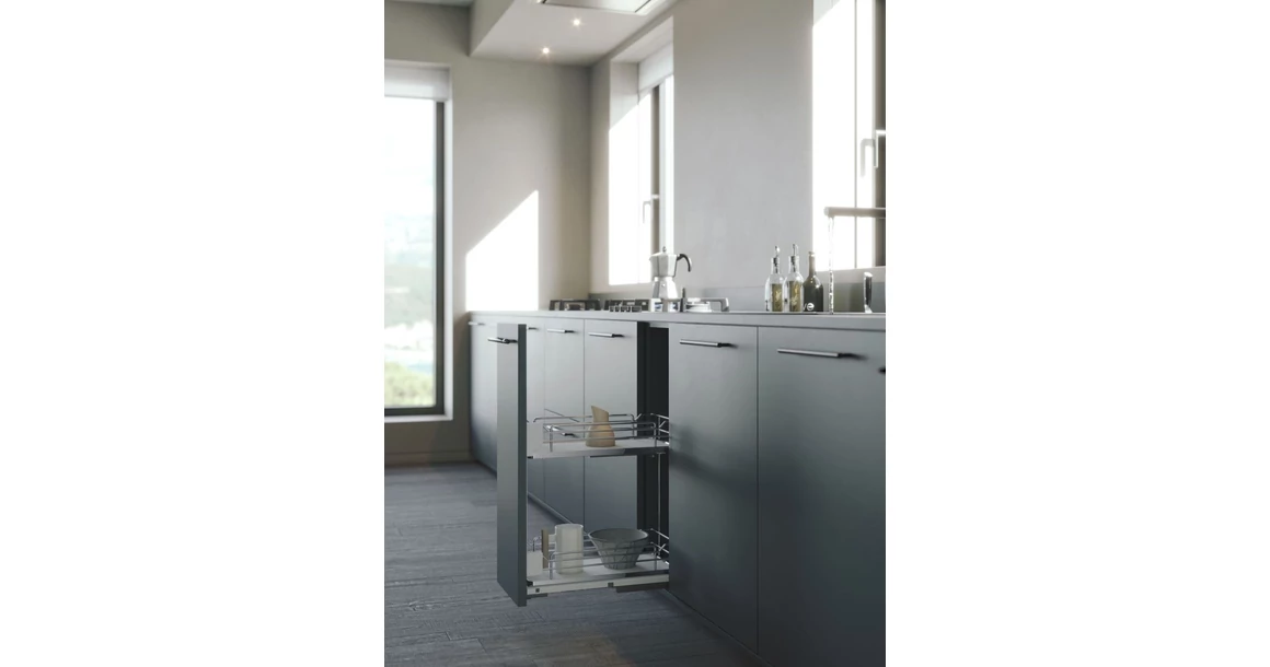 Kép 2/2 - Konyhai fémrács, 400mm, oldalra szerelhető, króm-fehér, teljes kihúzás, csillapított záródás, rejtett fióksín, 2 kosár SIGE, Infinity Line 004