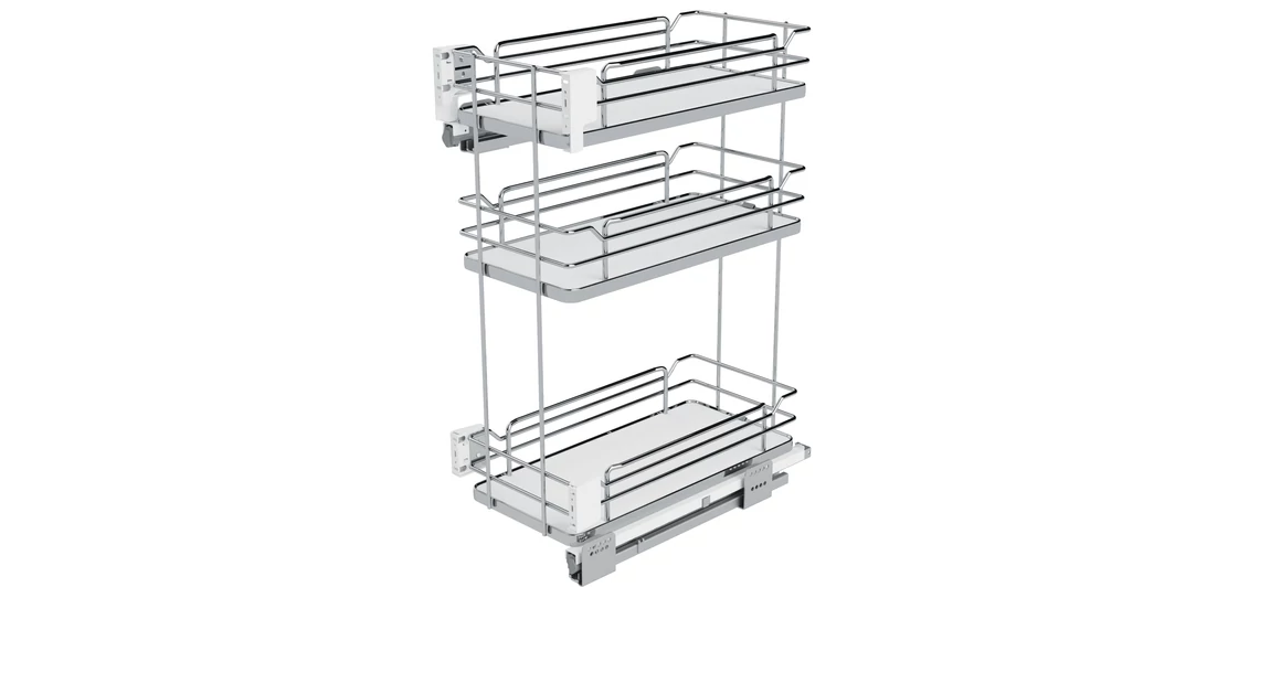 Kép 1/2 - Konyhai fémrács, 300mm, oldalra szerelhető, króm-fehér, teljes kihúzás, csillapított záródás, rejtett fióksín, 3 kosár SIGE, Infinity Line 004