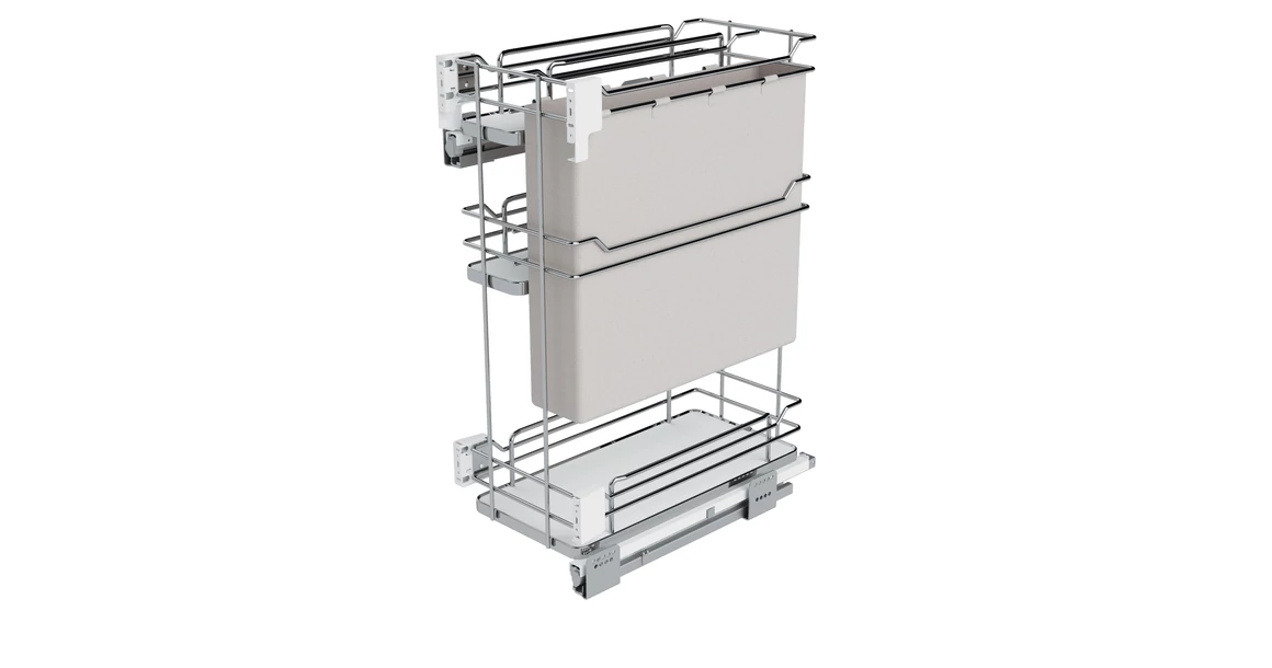 Kép 1/2 - Konyhai fémrács, 300mm, oldalra szerelhető, króm-fehér, teljes kihúzás, csillapított záródás, rejtett fióksín, 3 kosár, textílzsákkal SIGE, Infinity Line 007