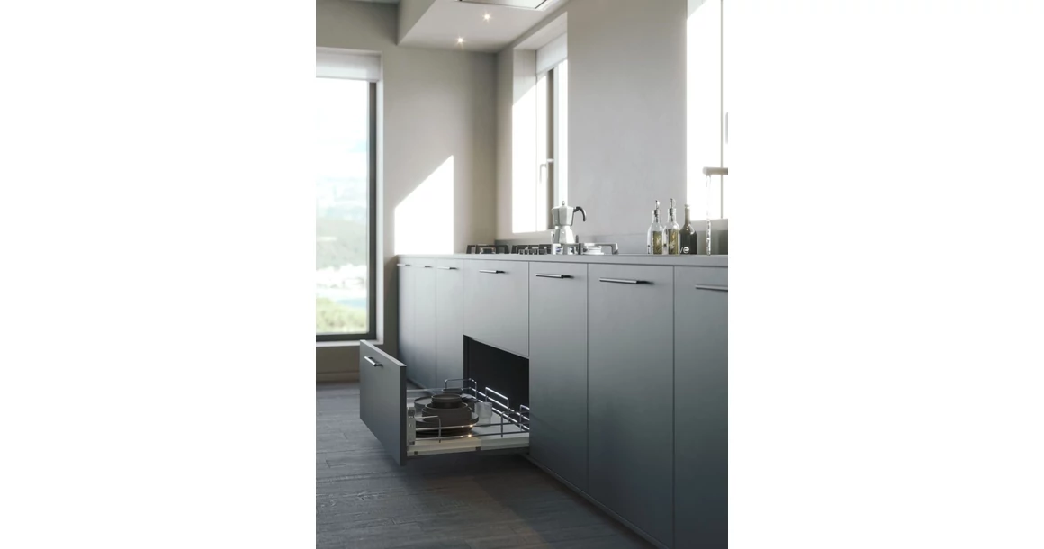 Kép 2/2 - Konyhai fémrács, 500mm, fiók, frontrögzítéssel, króm-fehér, teljes kihúzás, csillapított záródás, 30kg teherbírás, SIGE Infinity Line116