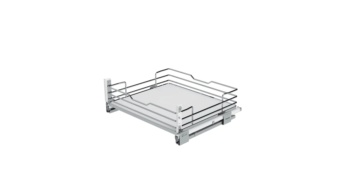 Kép 1/2 - Konyhai fémrács, 500mm, fiók, frontrögzítéssel, króm-fehér, teljes kihúzás, csillapított záródás, 30kg teherbírás, SIGE Infinity Line116