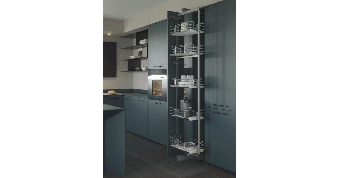 Kép 2/2 - Konyhai fémrács, kamravasalat, 400mm, króm-fehér, teljes kihúzású, csillapított záródás, 1880-2180mm, 5 kosár SIGE, Infinity Line 265