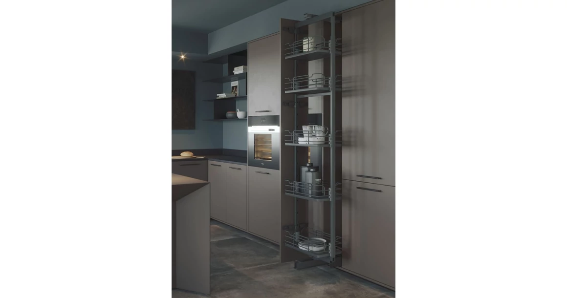 Kép 2/2 - Konyhai fémrács, kamravasalat, 400mm, antracit, teljes kihúzású, csillapított záródás, 1880-2180mm, 5 kosár SIGE, Infinity Line 265