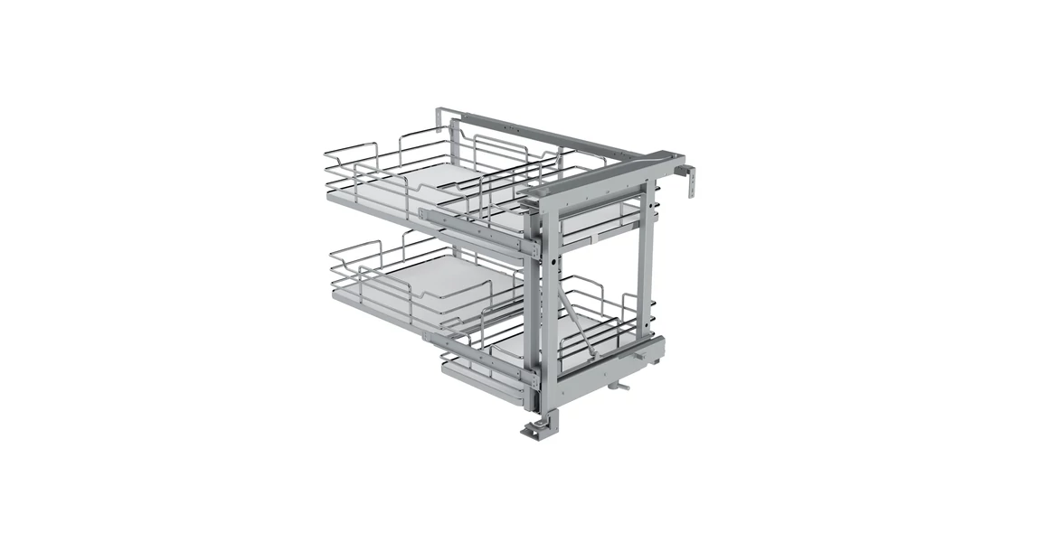 Kép 1/2 - Konyhai fémrács, sarokszekrénybe, részleges kihúzás, csillapított záródás, króm-fehér, jobbos,  900mm, 450mm ajtó szélesség, SIGE Infinity Line 350