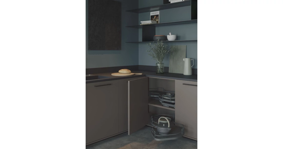 Kép 2/3 - Konyhai fémrács, sarokszekrénybe, jobbos, Nuvola vesetál, antracit,  900mm, 500mm ajtó szélesség, Sige Infinity Line 371