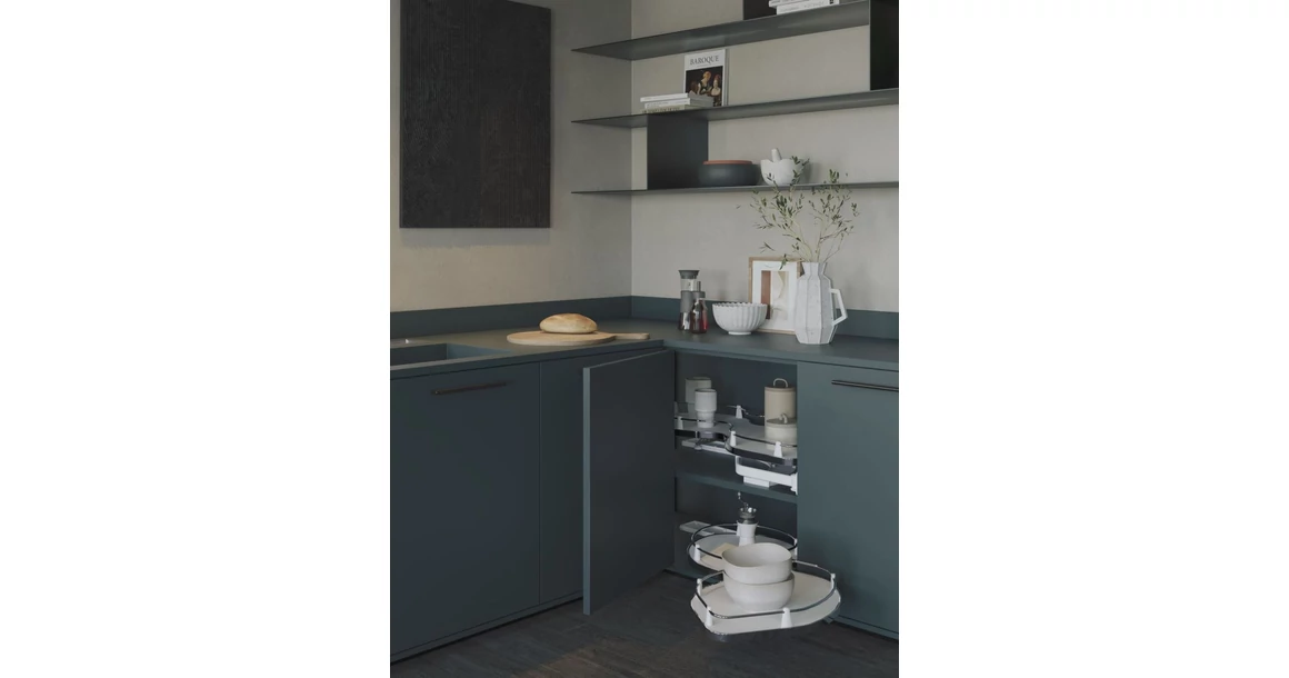 Kép 2/3 - Konyhai fémrács, sarokszekrénybe, jobbos, Nuvola vesetál, króm-fehér,  800mm, 450mm ajtó szélesség, Sige Infinity Line 371