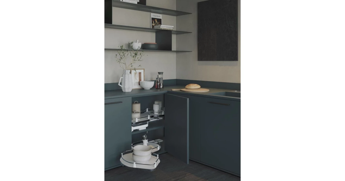 Kép 2/3 - Konyhai fémrács, sarokszekrénybe, balos, Nuvola vesetál, króm-fehér, 1000mm, 600mm ajtó szélesség, Sige Infinity Line 371