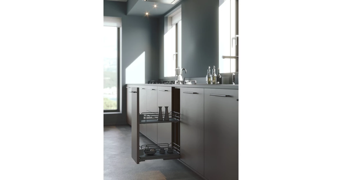 Kép 2/2 - Konyhai fémrács, 600mm, fenéklapra szerelhető, antracit, teljes kihúzás, csillapított záródás, rejtett fióksín, 2 kosár SIGE, Infinity Line 003