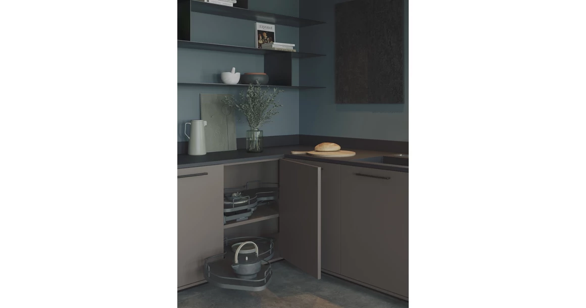 Kép 2/3 - Konyhai fémrács, sarokszekrénybe, balos, Nuvola vesetál, antracit,  900mm, 500mm ajtó szélesség, Sige Infinity Line 371