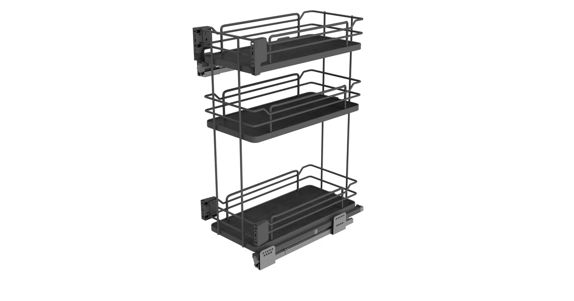 Kép 1/2 - Konyhai fémrács, 300mm, oldalra szerelhető, antracit, teljes kihúzás, csillapított záródás, rejtett fióksín, 3 kosár SIGE, Infinity Line 004