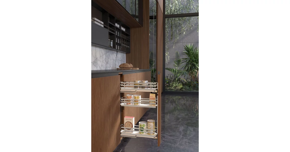 Kép 2/2 - Konyhai fémrács, 200mm, bal oldalra szerelhető, króm-fehér, teljes kihúzás, csillapított záródás, rejtett fióksín, 3 kosár SIGE, Infinity Plus 002