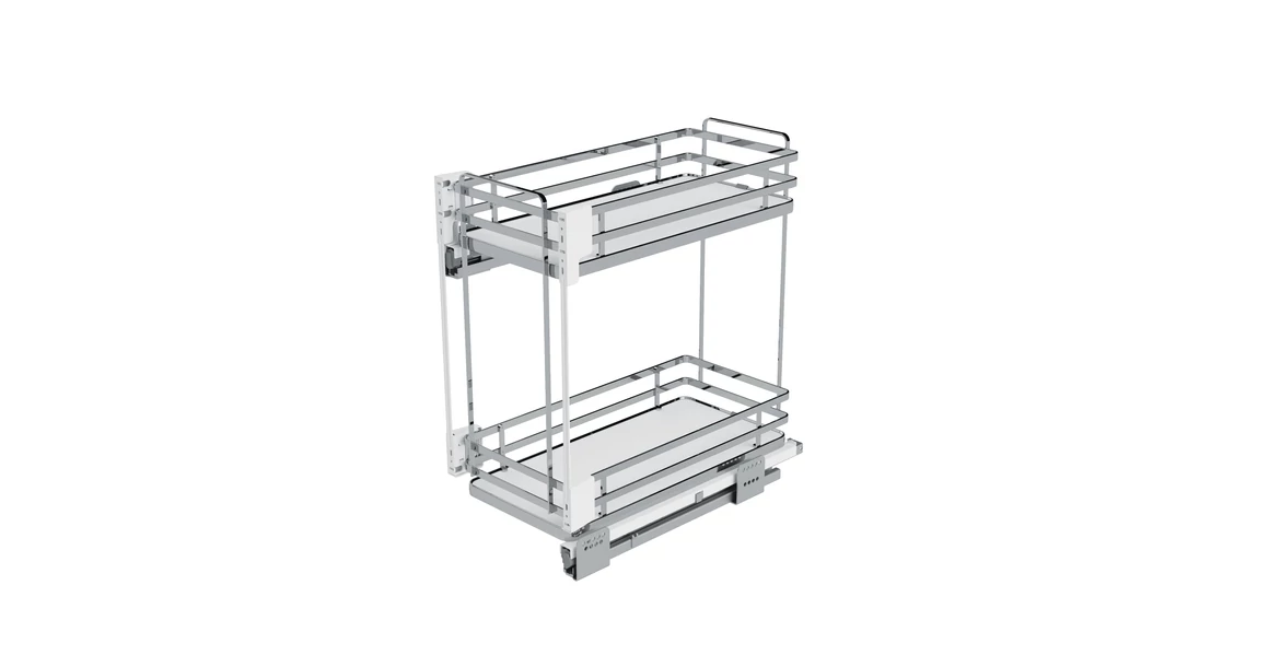 Kép 1/2 - Konyhai fémrács, 600mm, oldalra szerelhető, króm-fehér, teljes kihúzás, csillapított záródás, rejtett fióksín, 2 kosár SIGE, Infinity Plus 004