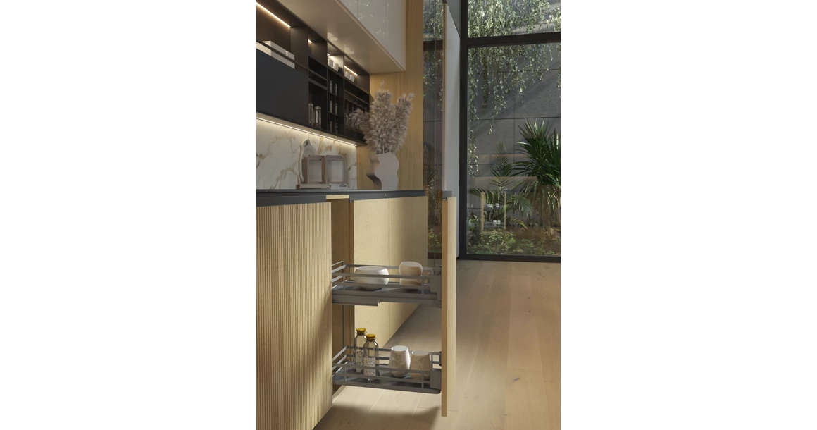 Kép 2/2 - Konyhai fémrács, 300mm, oldalra szerelhető, antracit, teljes kihúzás, csillapított záródás, rejtett fióksín, 2 kosár SIGE, Infinity Plus 004