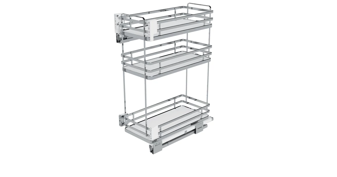 Kép 1/2 - Konyhai fémrács, 300mm, oldalra szerelhető, króm-fehér, teljes kihúzás, csillapított záródás, rejtett fióksín, 3 kosár SIGE, Infinity Plus 004