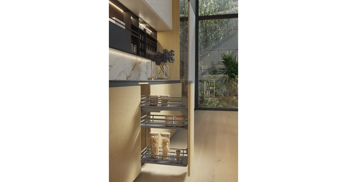 Kép 2/2 - Konyhai fémrács, 300mm, oldalra szerelhető, antracit, teljes kihúzás, csillapított záródás, rejtett fióksín, 3 kosár SIGE, Infinity Plus 004