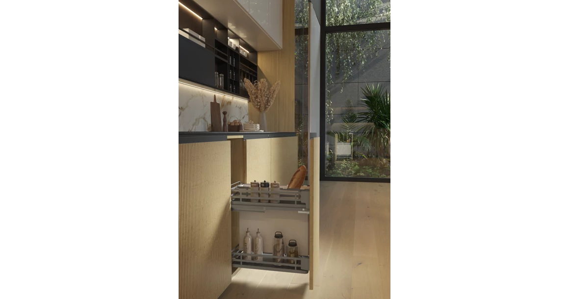 Kép 2/2 - Konyhai fémrács, 400mm, oldalra szerelhető, antracit, teljes kihúzás, csillapított záródás, rejtett fióksín, 2 kosár, textílzsákkal SIGE, Infinity Plus 007