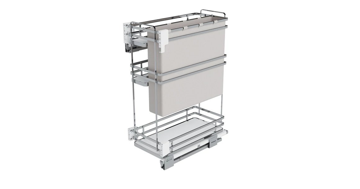 Kép 1/2 - Konyhai fémrács, 300mm, oldalra szerelhető, króm-fehér, teljes kihúzás, csillapított záródás, rejtett fióksín, 3 kosár, textílzsákkal SIGE, Infinity Plus 007
