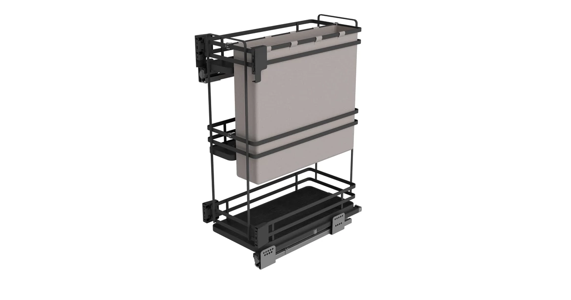 Kép 1/2 - Konyhai fémrács, 300mm, oldalra szerelhető, antracit, teljes kihúzás, csillapított záródás, rejtett fióksín, 3 kosár, textílzsákkal SIGE, Infinity Plus 007