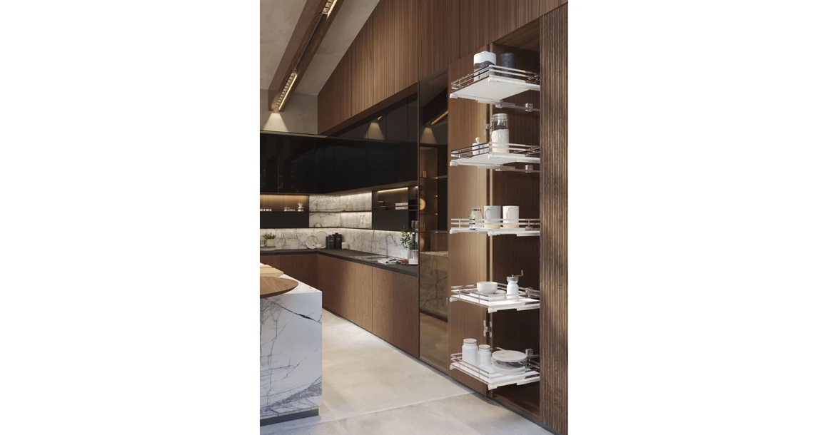 Kép 2/3 - Konyhai fémrács, 450mm, fiók, króm-fehér, teljes kihúzás, csillapított záródás, 30kg teherbírás, SIGE Infinity Plus 119