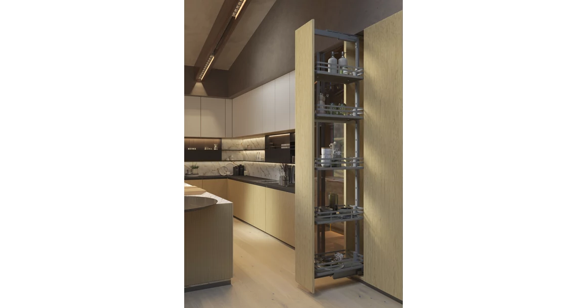 Kép 2/6 - Konyhai fémrács, kamravasalat, 600mm, antracit, teljes kihúzású, csillapított záródás, 1880-2180mm, 6 kosár SIGE, Infinity Plus 260