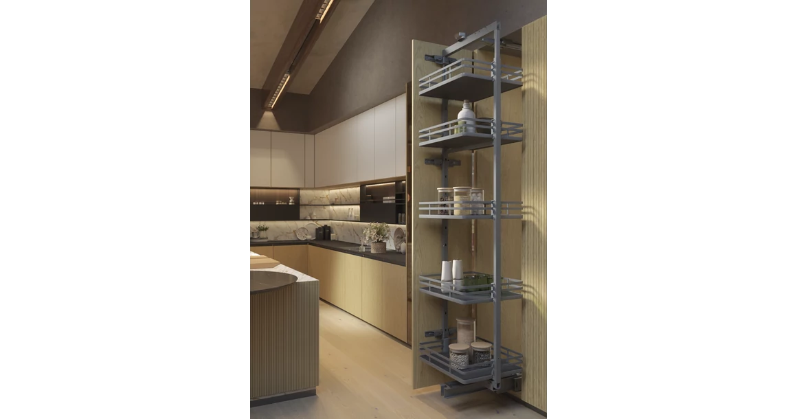 Kép 2/3 - Konyhai fémrács, kamravasalat, 400mm, antracit, teljes kihúzású, csillapított záródás, 1880-2180mm, 5 kosár SIGE, Infinity Plus 265