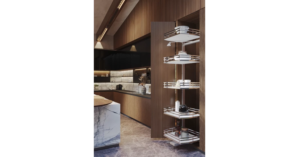 Kép 2/3 - Konyhai fémrács, kamravasalás, 500mm, antracit, részleges kihúzású, 5 kosár, nyíló ajtóhoz Infinity Plus 295