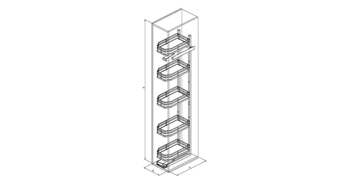 Kép 3/3 - Konyhai fémrács, kamravasalás, 500mm, antracit, részleges kihúzású, 5 kosár, nyíló ajtóhoz Infinity Plus 295