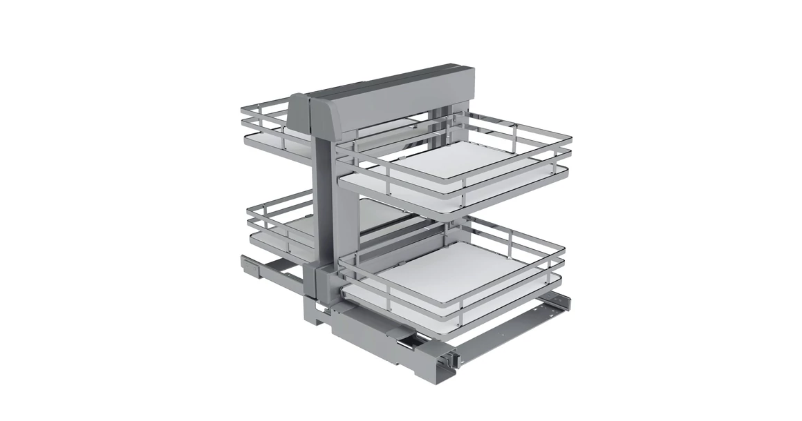 Kép 1/5 - Konyhai fémrács, sarokszekrénybe, teljes kihúzás, csillapított záródás, króm-fehér, univerzális,  900mm, 450mm ajtó szélesség, Sige Infinity Plus 340
