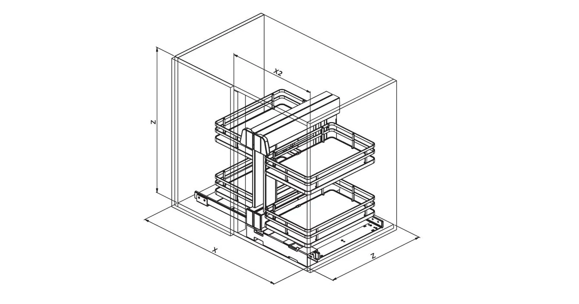 Kép 3/5 - Konyhai fémrács, sarokszekrénybe, teljes kihúzás, csillapított záródás, antracit, univerzális, 1200mm, 600mm ajtó szélesség, Sige Infinity Plus 340