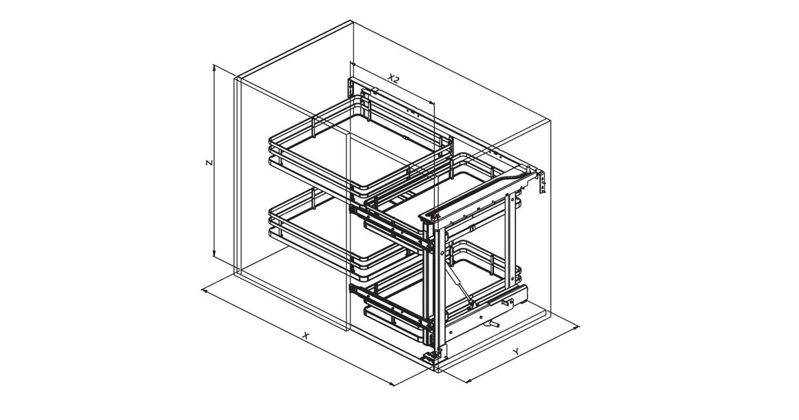 Kép 3/3 - Konyhai fémrács, sarokszekrénybe, részleges kihúzás, csillapított záródás, antracit, jobbos, 1200mm, 600mm ajtó szélesség, SIGE Infinity Plus 350