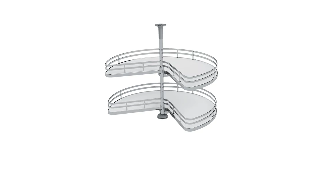 Kép 1/3 - Konyhai fémrács, sarokszekrénybe, 3/4 kör kosár, króm-fehér, 810mm átmérő, oszloppal, 400mm ajtókhoz, Sige Infinity Plus 361
