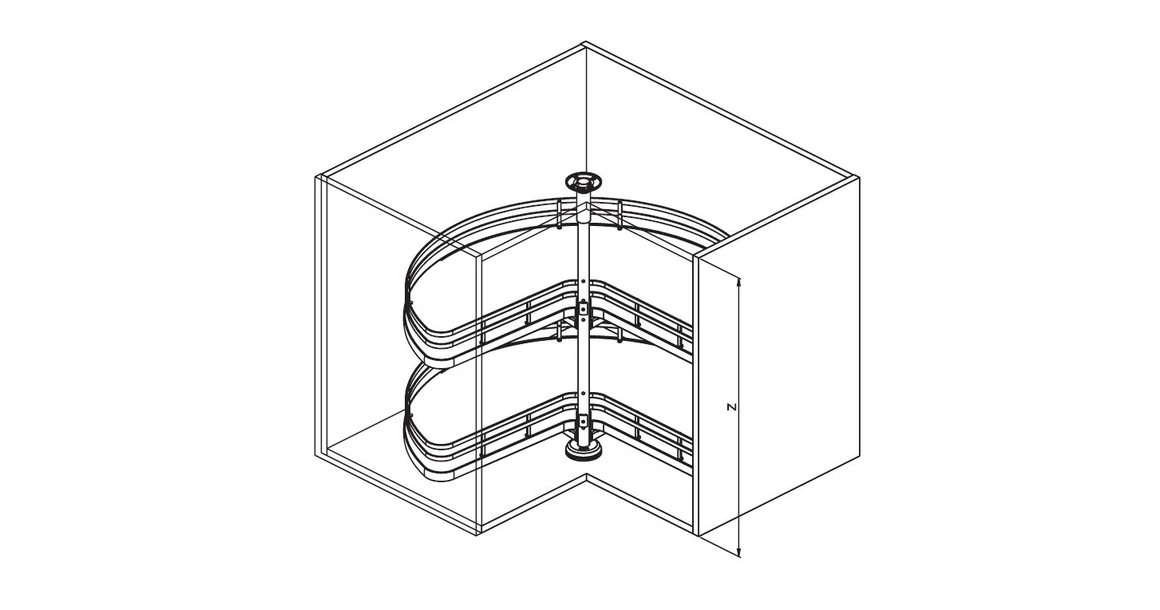 Kép 3/3 - Konyhai fémrács, sarokszekrénybe, 3/4 kör kosár, antracit, 810mm átmérő, oszloppal, 400mm ajtókhoz, Sige Infinity Plus 361