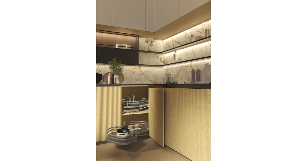 Kép 2/3 - Konyhai fémrács, sarokszekrénybe, balos, Nuvola vesetál, antracit,  900mm, 500mm ajtó szélesség, Sige Infinity Plus 371