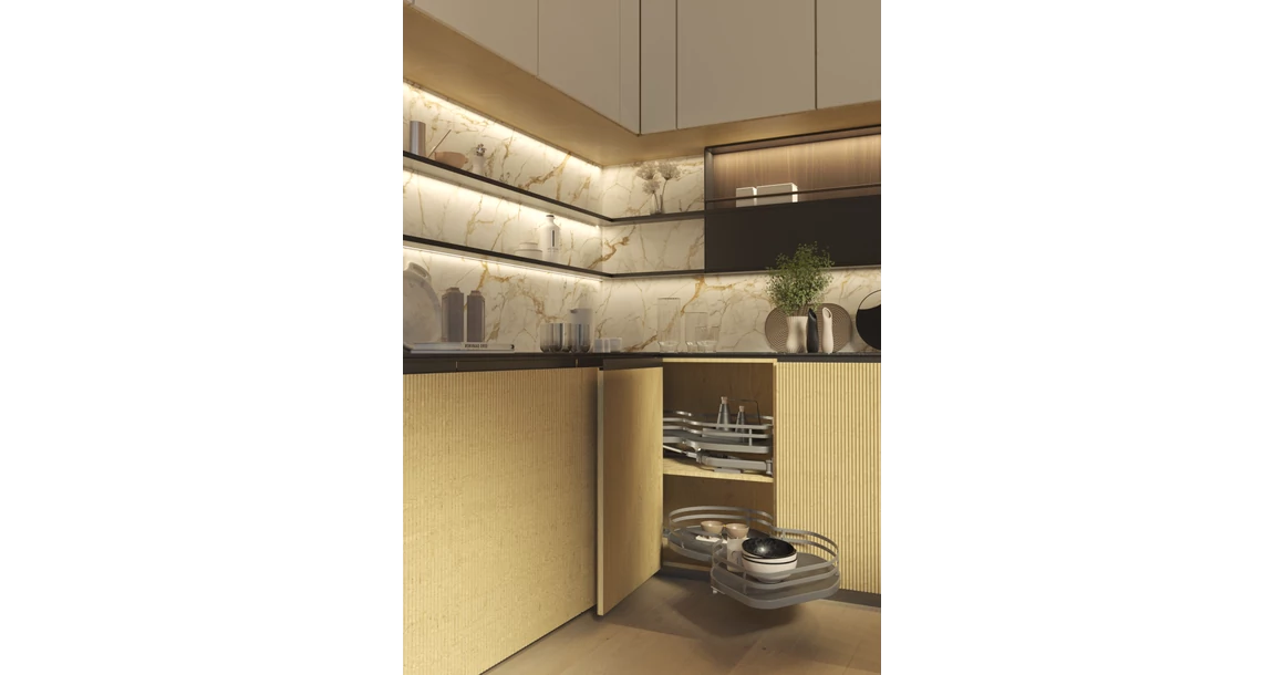 Kép 2/3 - Konyhai fémrács, sarokszekrénybe, jobbos, Nuvola vesetál, antracit, 1000mm, 600mm ajtó szélesség, Sige Infinity Plus 371