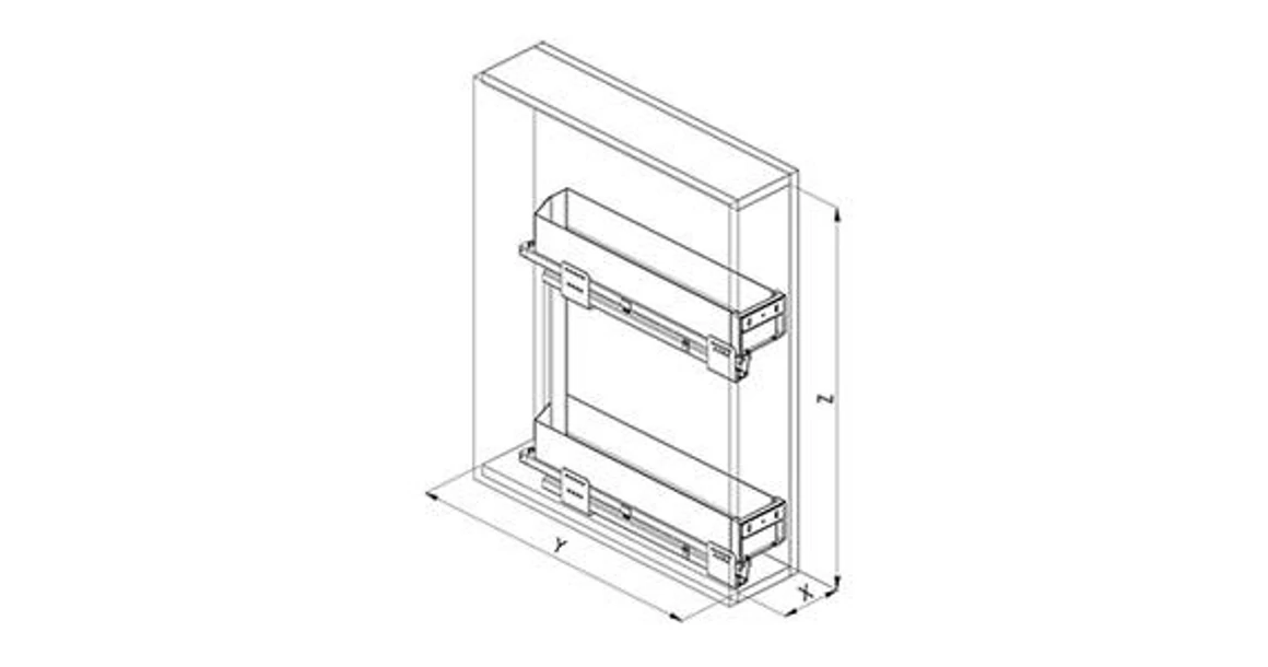 Kép 3/3 - Konyhai fémrács, 150mm, bal oldalra szerelhető, antracit, teljes kihúzás, csillapított záródás, rejtett fióksín, 2 kosár SIGE, PRO LINE 002