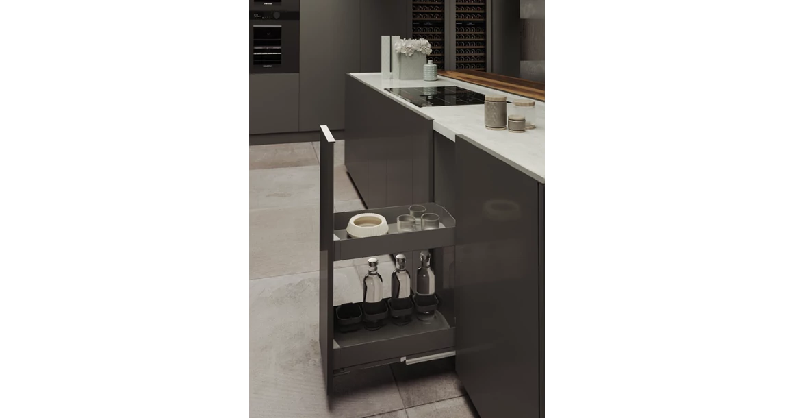 Kép 2/3 - Konyhai fémrács, 400mm, oldalra szerelhető, antracit, teljes kihúzás, csillapított záródás, rejtett fióksín, 2 kosár SIGE, PRO LINE 004