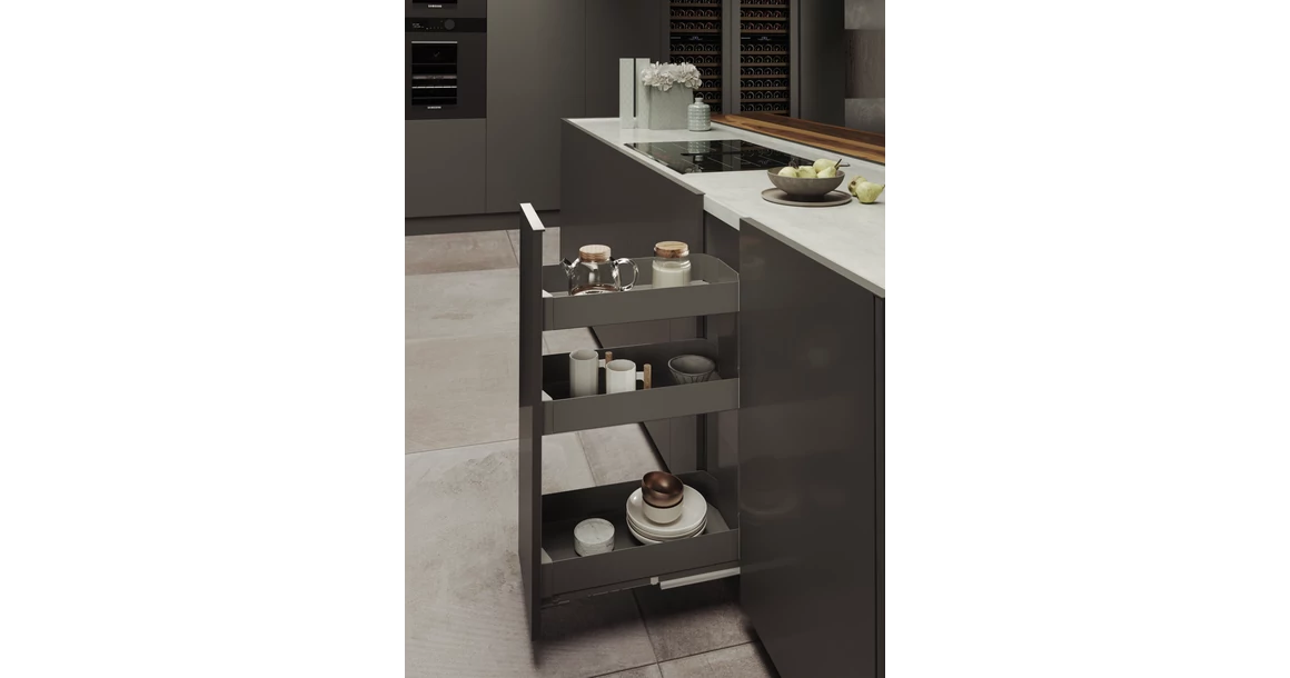 Kép 2/2 - Konyhai fémrács, 300mm, oldalra szerelhető, antracit, teljes kihúzás, csillapított záródás, rejtett fióksín, 3 kosár SIGE, PRO LINE 004