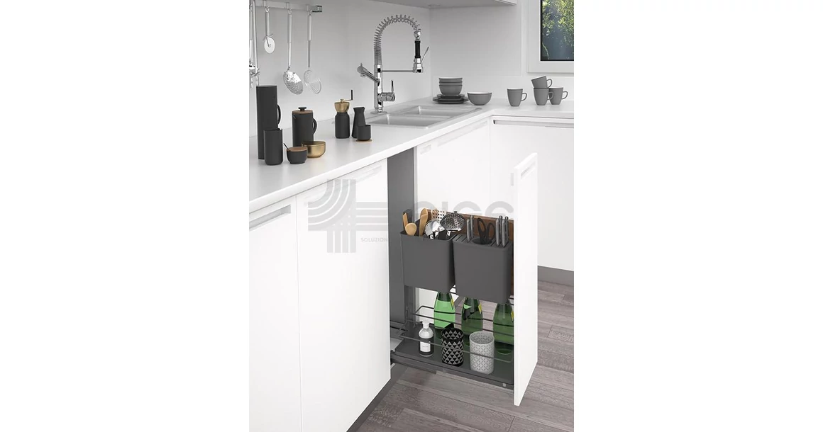 Kép 2/3 - Konyhai fémrács, 300mm, fenéklapra szerelhető szelektív tároló, Shéf fiók, teljes kihúzás, csillapított záródás, rejtett fióksín, SIGE 094G