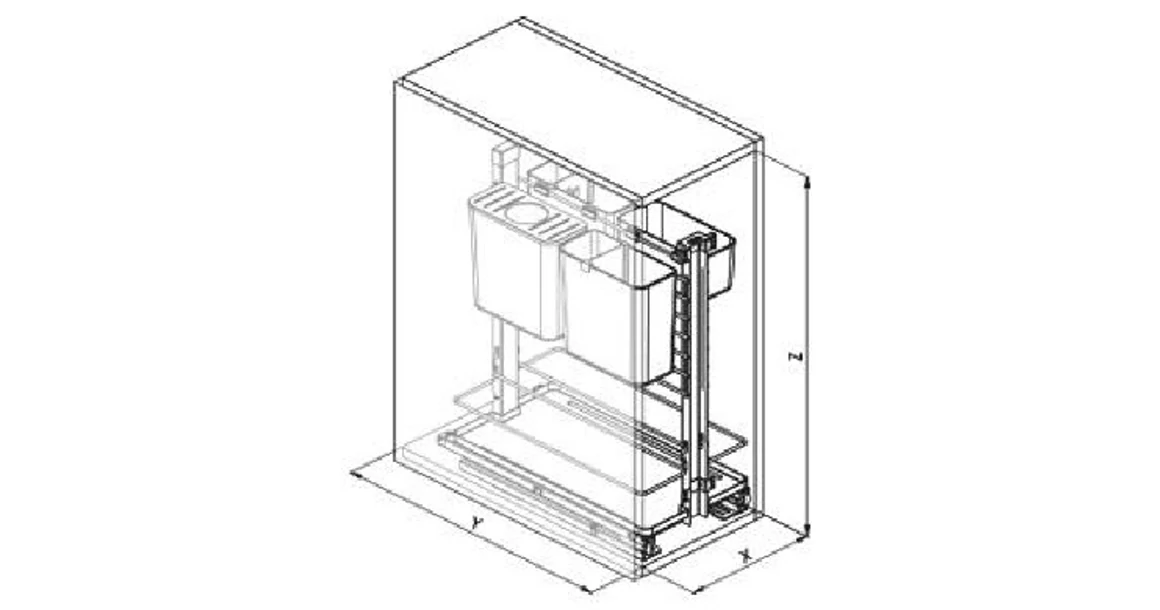 Kép 3/3 - Konyhai fémrács, 300mm, króm, fenéklapra szerelhető szelektív tároló, Shéf fiók, teljes kihúzás, csillapított záródás, rejtett fióksín, SIGE 094G