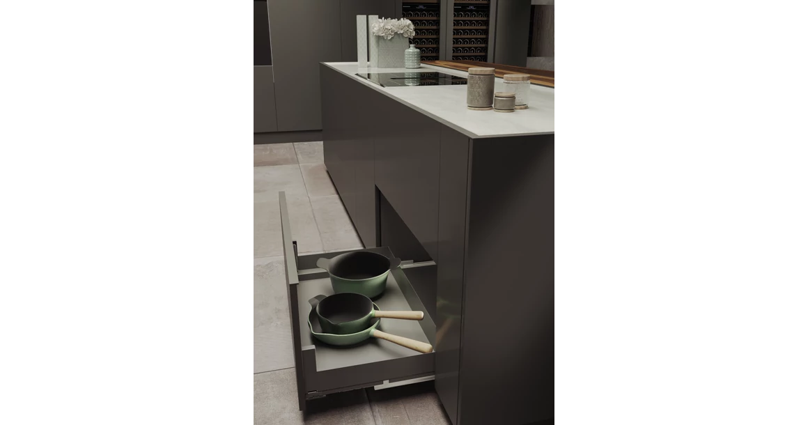 Kép 2/2 - Konyhai fémrács, 900mm, fiók, frontrögzítéssel, antracit, teljes kihúzás, csillapított záródás, 70kg teherbírás, SIGE, PRO LINE 116