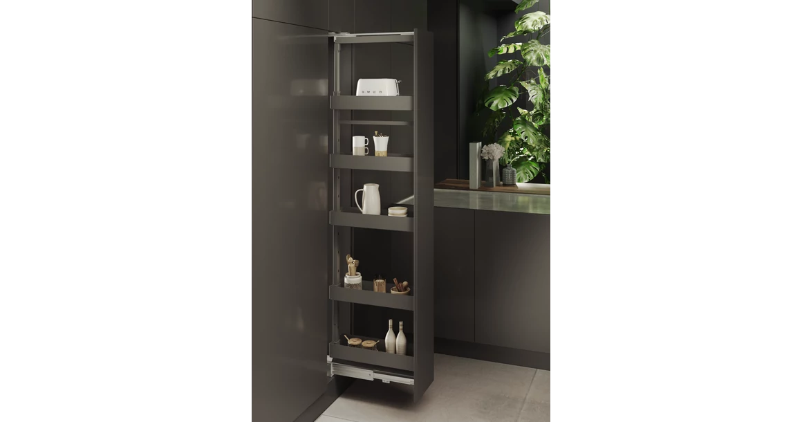 Kép 2/2 - Konyhai fémrács, kamravasalat, 200mm, antracit, teljes kihúzású, csillapított záródás, 1880-2180mm, 5 kosár SIGE, PRO LINE 258