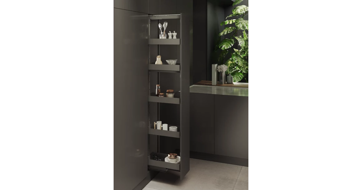 Kép 2/6 - Konyhai fémrács, kamravasalat, 300mm, antracit, teljes kihúzású, csillapított záródás, 1215-1515mm, 4 kosár SIGE, PRO LINE 260