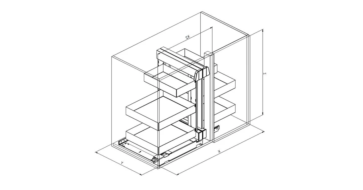 Kép 3/3 - Konyhai fémrács, sarokszekrénybe, teljes kihúzás, csillapított záródás, antracit, univerzális, 1200mm, 600mm ajtó szélesség, SIGE Infinity Line 340