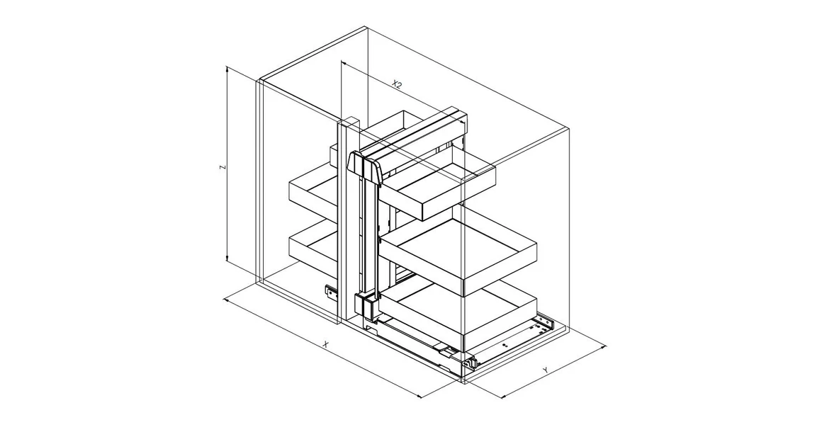 Kép 3/3 - Konyhai fémrács, sarokszekrénybe, teljes kihúzás, csillapított záródás, antracit, jobbos,  900mm, 450mm ajtó szélesség, Sige PRO LINE 340