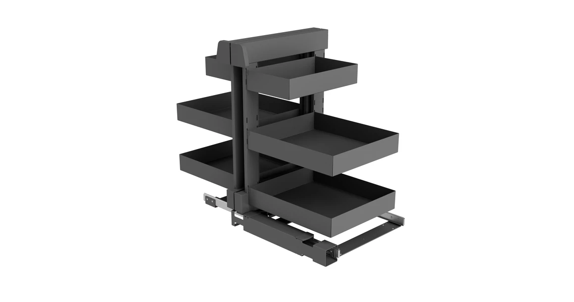 Kép 1/3 - Konyhai fémrács, sarokszekrénybe, teljes kihúzás, csillapított záródás, antracit, jobbos,  900mm, 450mm ajtó szélesség, Sige PRO LINE 340