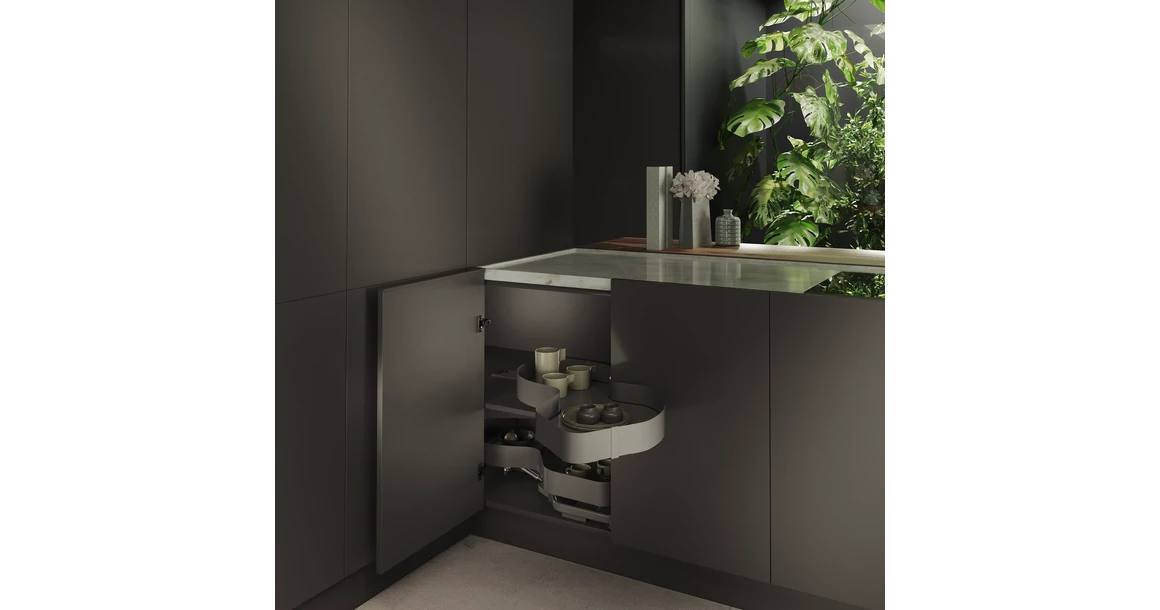 Kép 2/3 - Konyhai fémrács, sarokszekrénybe, jobbos, Nuvola vesetál, antracit,  900mm, 500mm ajtó szélesség, Sige PRO LINE 371