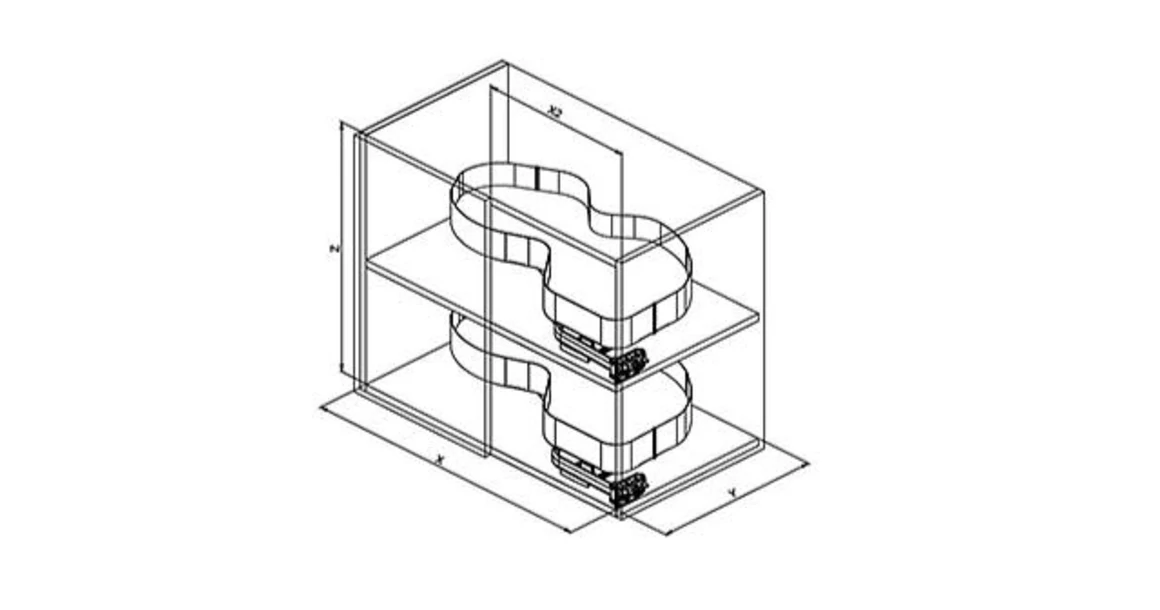 Kép 3/3 - Konyhai fémrács, sarokszekrénybe, jobbos, Nuvola vesetál, antracit,  900mm, 500mm ajtó szélesség, Sige PRO LINE 371