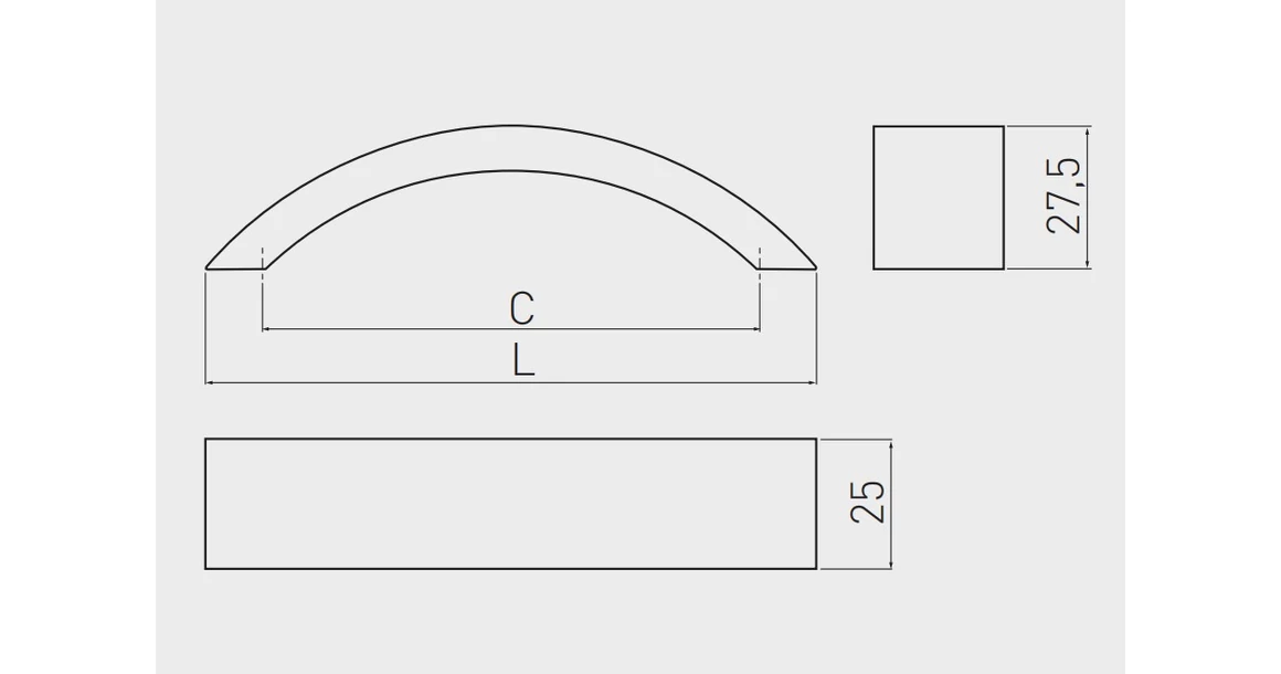 Kép 3/3 - Fogantyú alumínium,  128mm, UA-338, alu elox